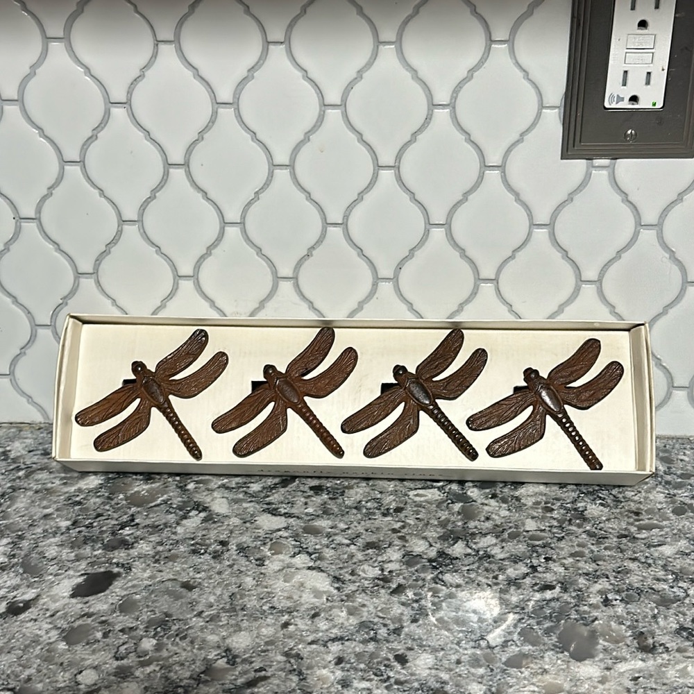 Pier 1 Imports dragonfly cast-iron napkin rings set of four